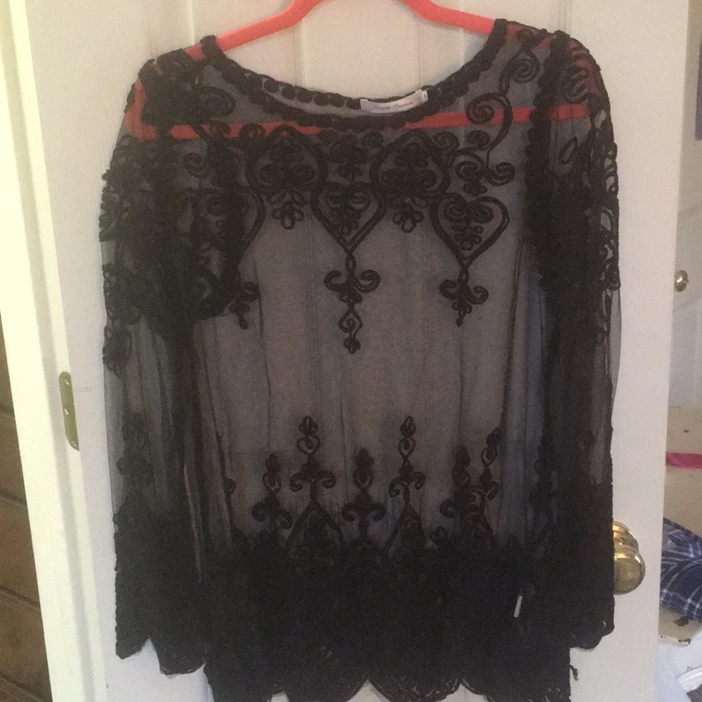 Black embroidered mesh top